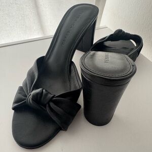 Veronica Beard Black Ganita Knotted Leather Mule Sandals - Size 8.5